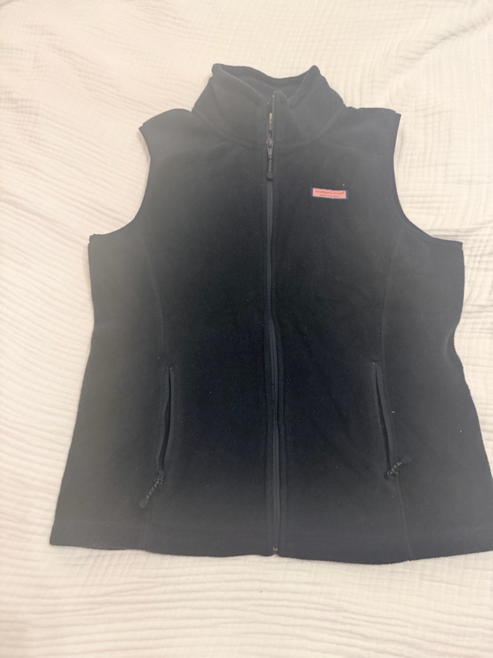 Vineyard Vines navy Fleece Zip Vest with Small Pink Logo Womens Small